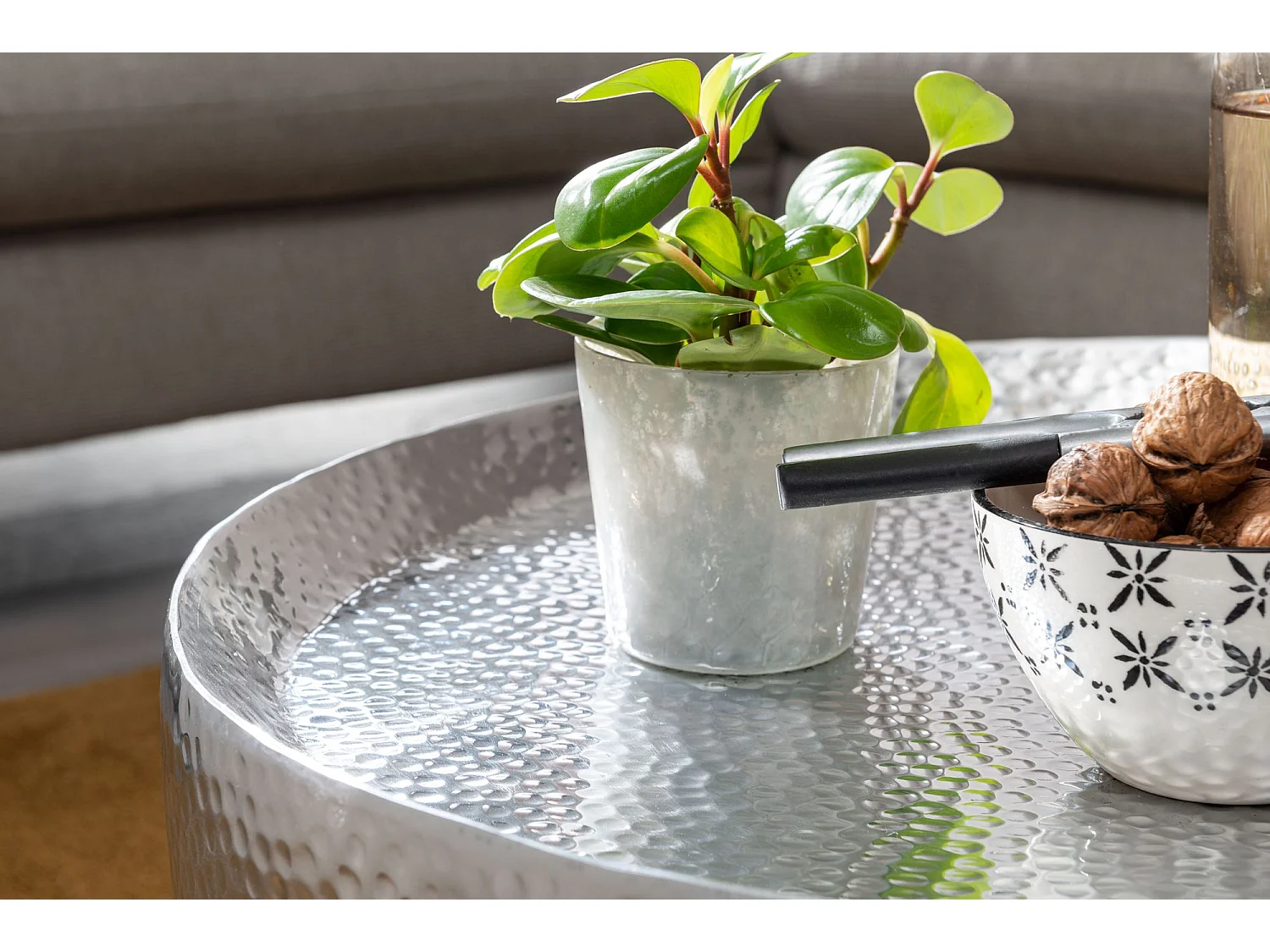 Table Basse de Salon 60x60x35 cm Table de Canapé Metal Orientale Ronde