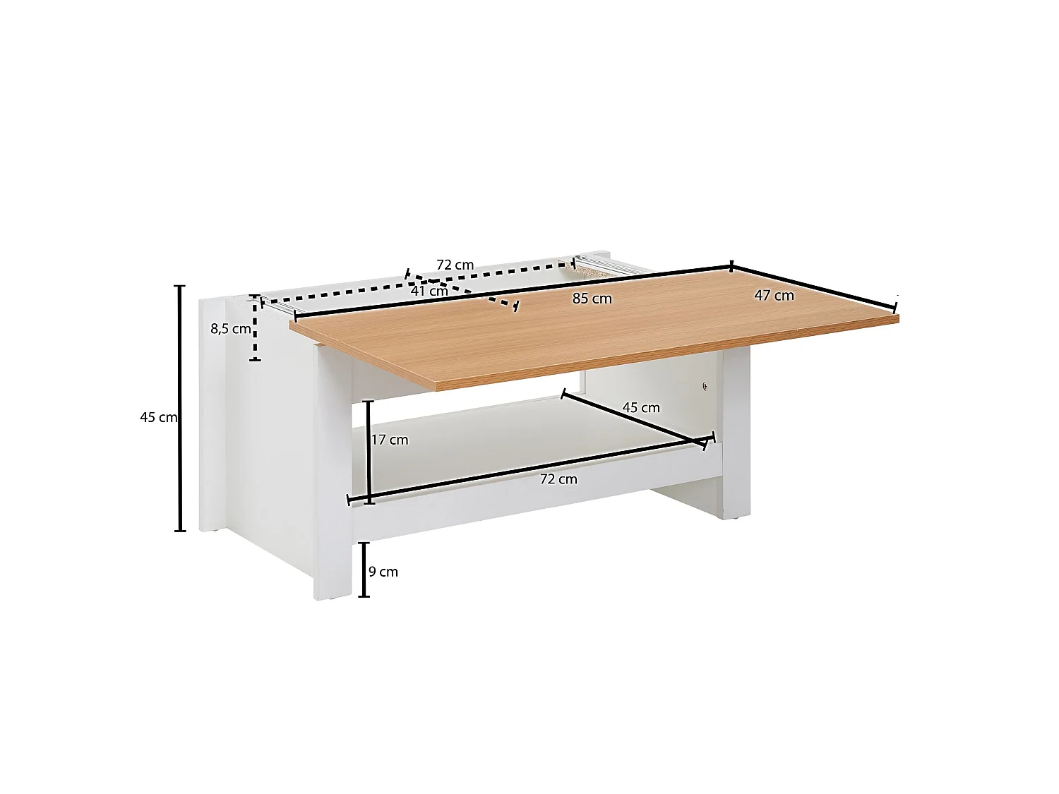Couchtisch Wohnzimmertisch Weiß 85x47x42cm Sofatisch Tisch mit Stauraum