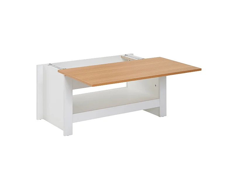 Table basse  85 cm blanc / table de salon en chêne avec rangements table basse