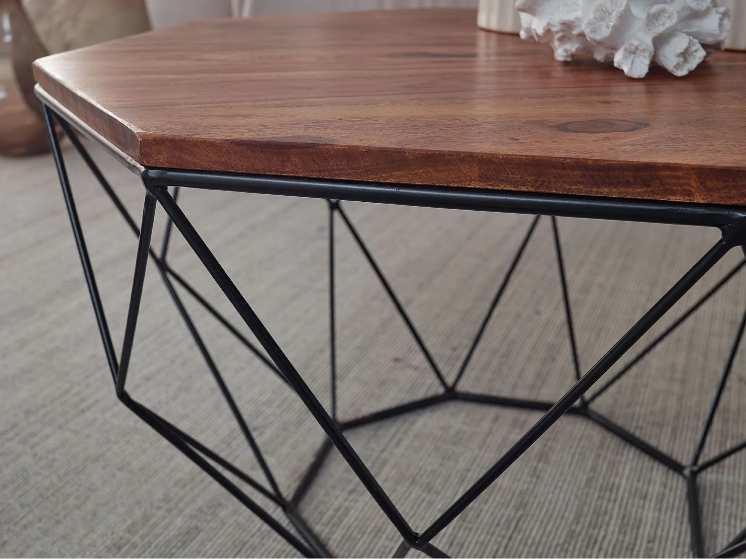 Couchtisch Sheesham 66x40x66 cm Wohnzimmertisch Holz Massiv Wohnzimmer