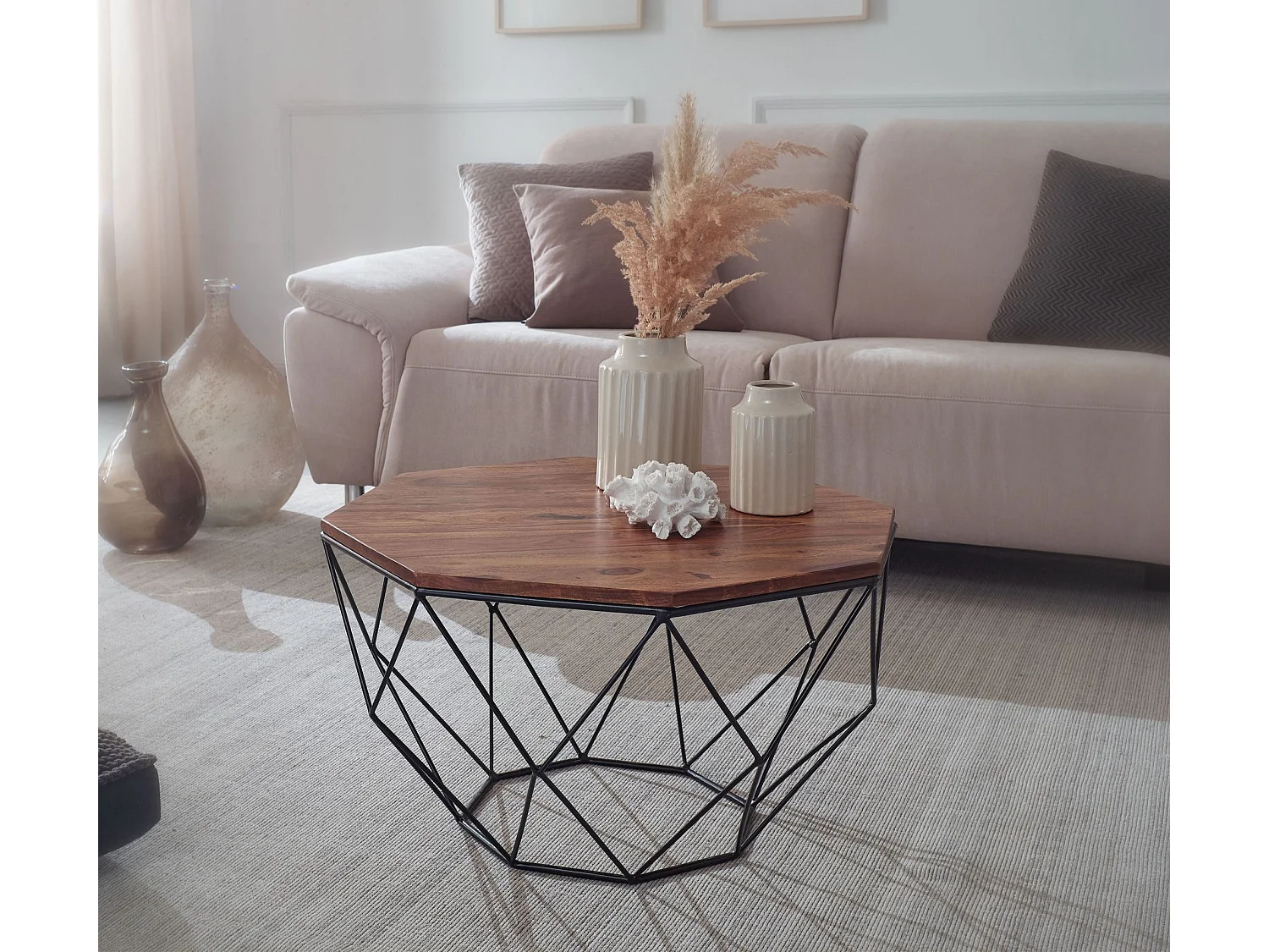 Table Basse de Salon 66x66x40 cm Table Canapé Bois Metal Industriel