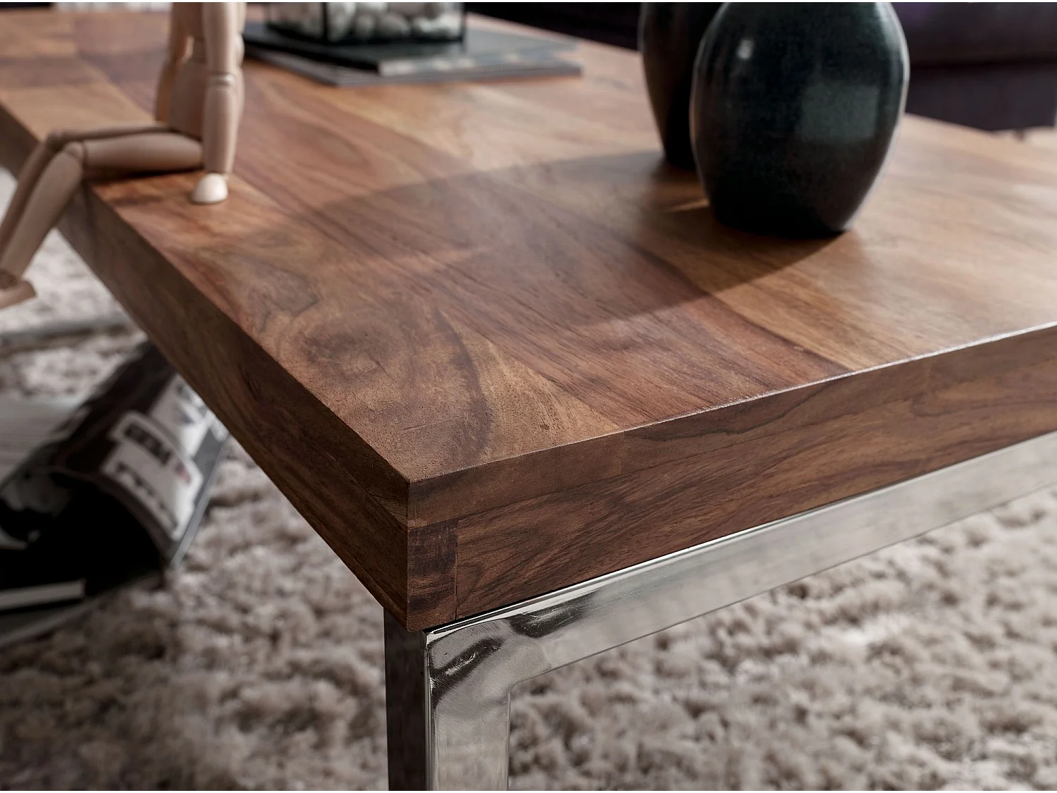 Massiver Couchtisch 120 cm Wohnzimmertisch Holz Tisch Massiv Beistelltisch