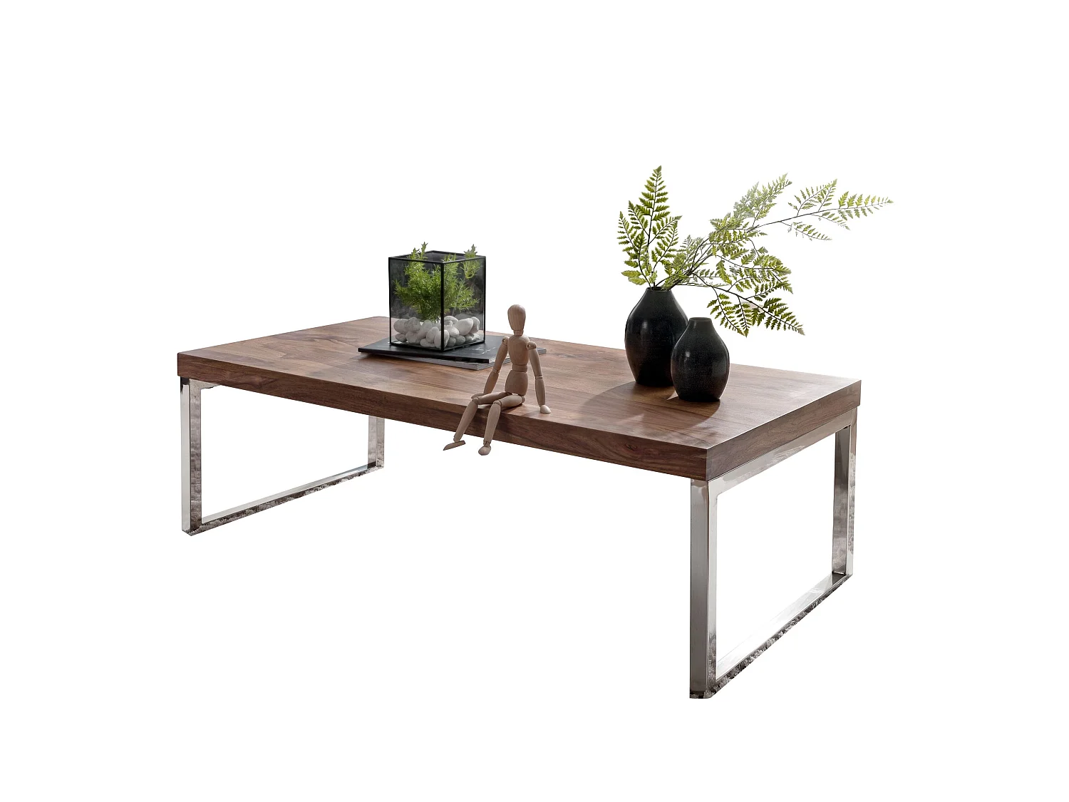 Table Basse Bois Massif Métal 120x40x60cm Table d'appoint Table de salon