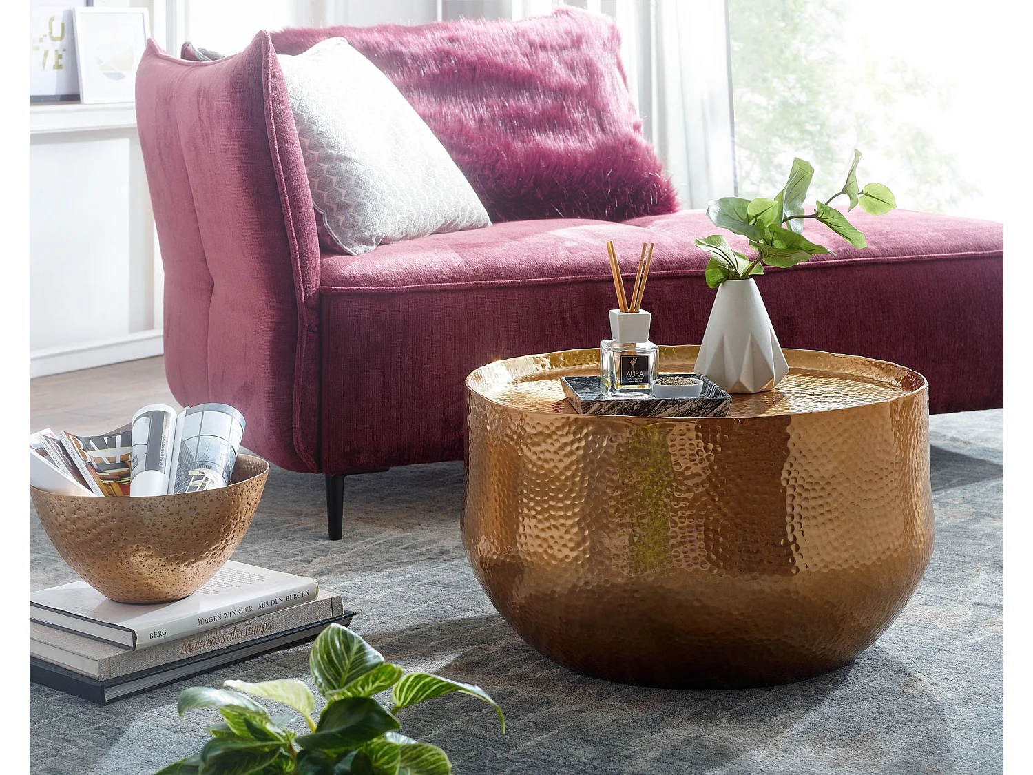 Table Basse de Salon 60x60x35 cm Table de Canapé Metal Orientale Ronde