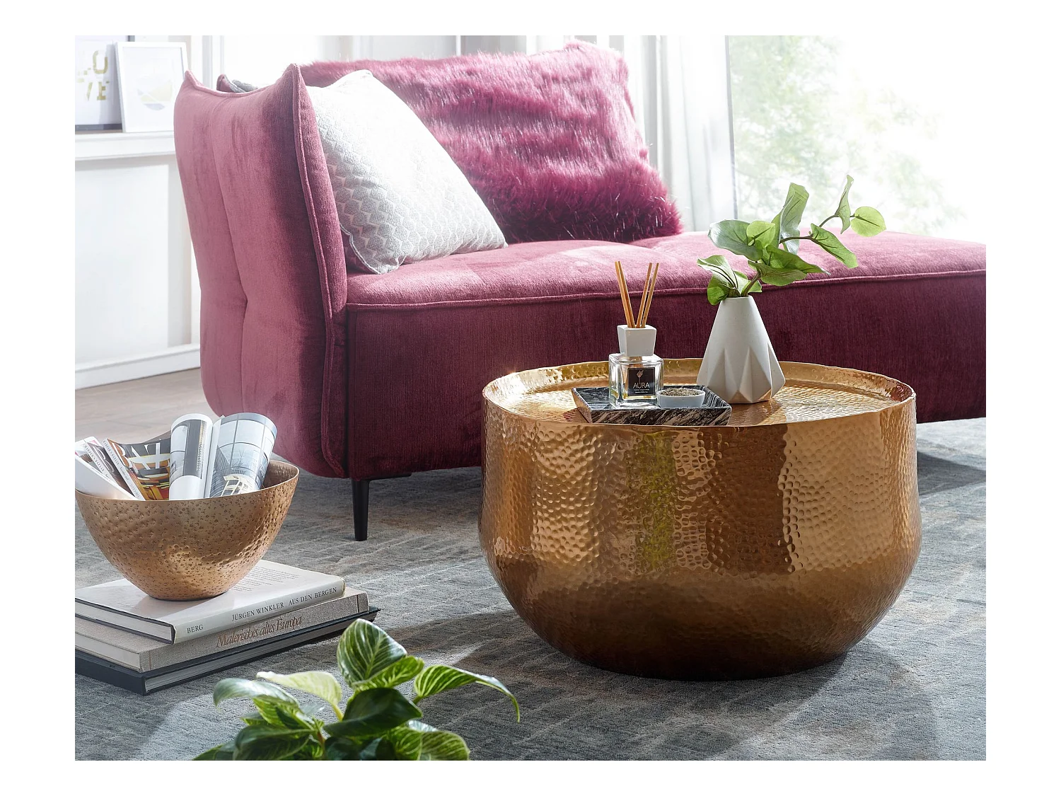 Couchtisch Sofatisch Metall 60x60x35 cm Wohnzimmertisch Rund Tisch Klein