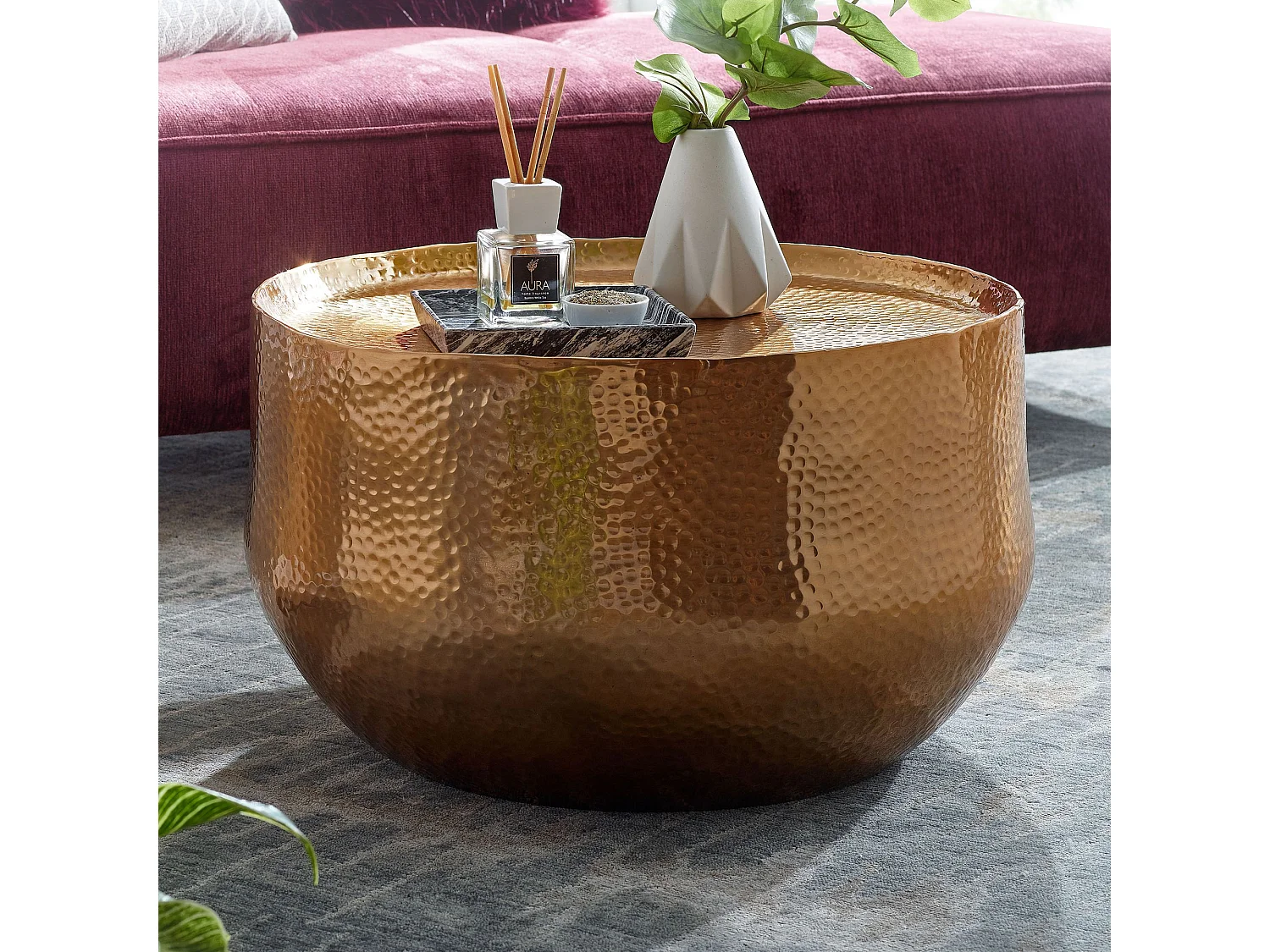 Table Basse de Salon 60x60x35 cm Table de Canapé Metal Orientale Ronde