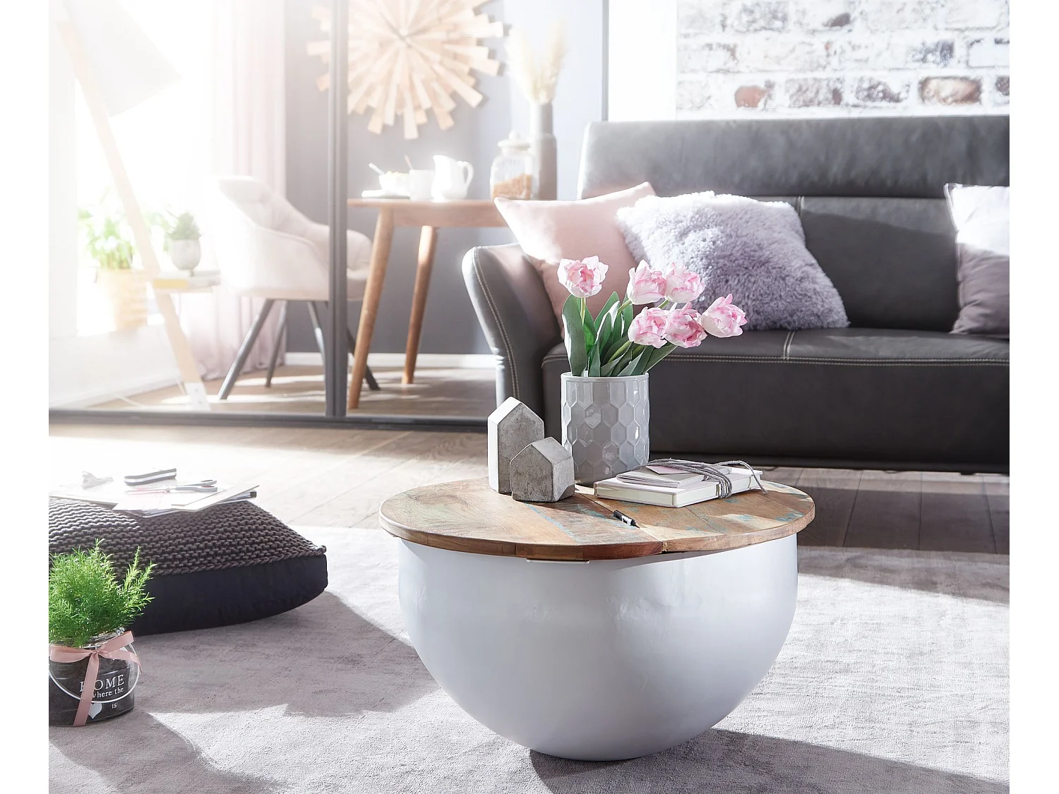 Couchtisch Massivholz Ø 60cm Wohnzimmertisch Rund Sofatisch Tisch Modern