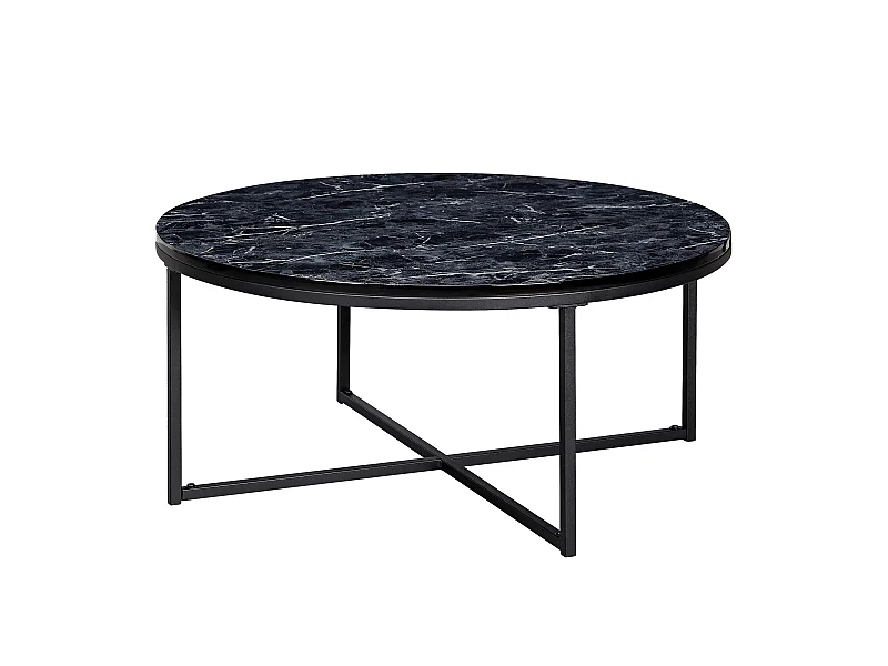 Design Couchtisch Marmor Optik Wohnzimmertisch Ø 80 cm Tisch Rund Metall