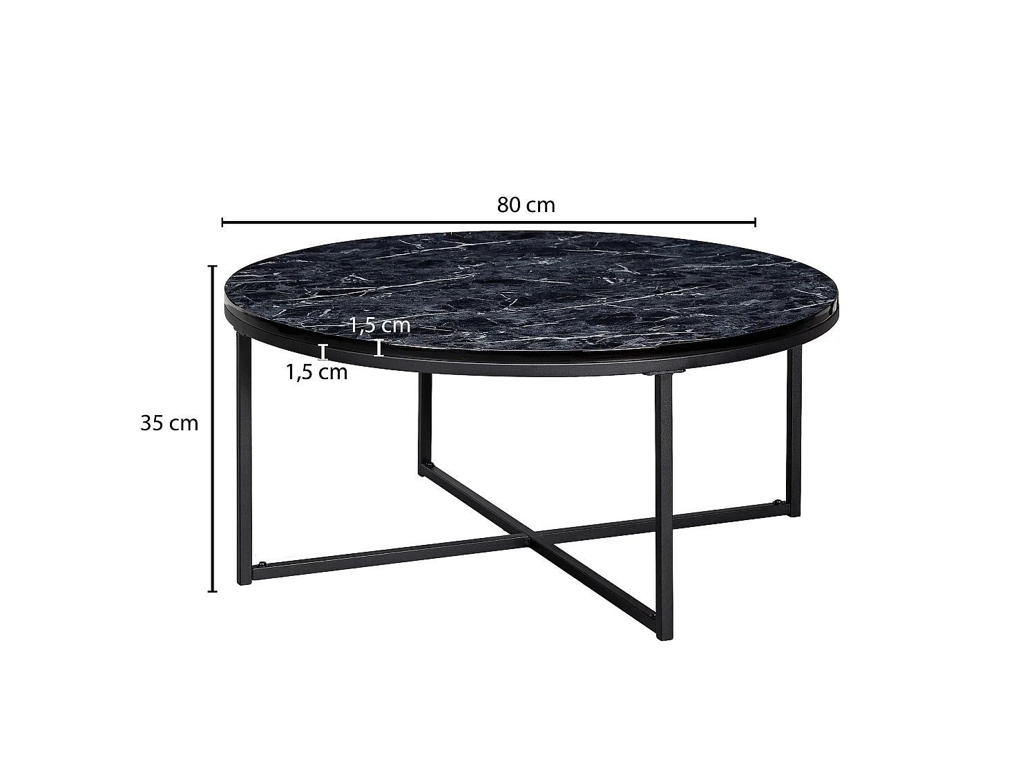 Design Couchtisch Marmor Optik Wohnzimmertisch Ø 80 cm Tisch Rund Metall