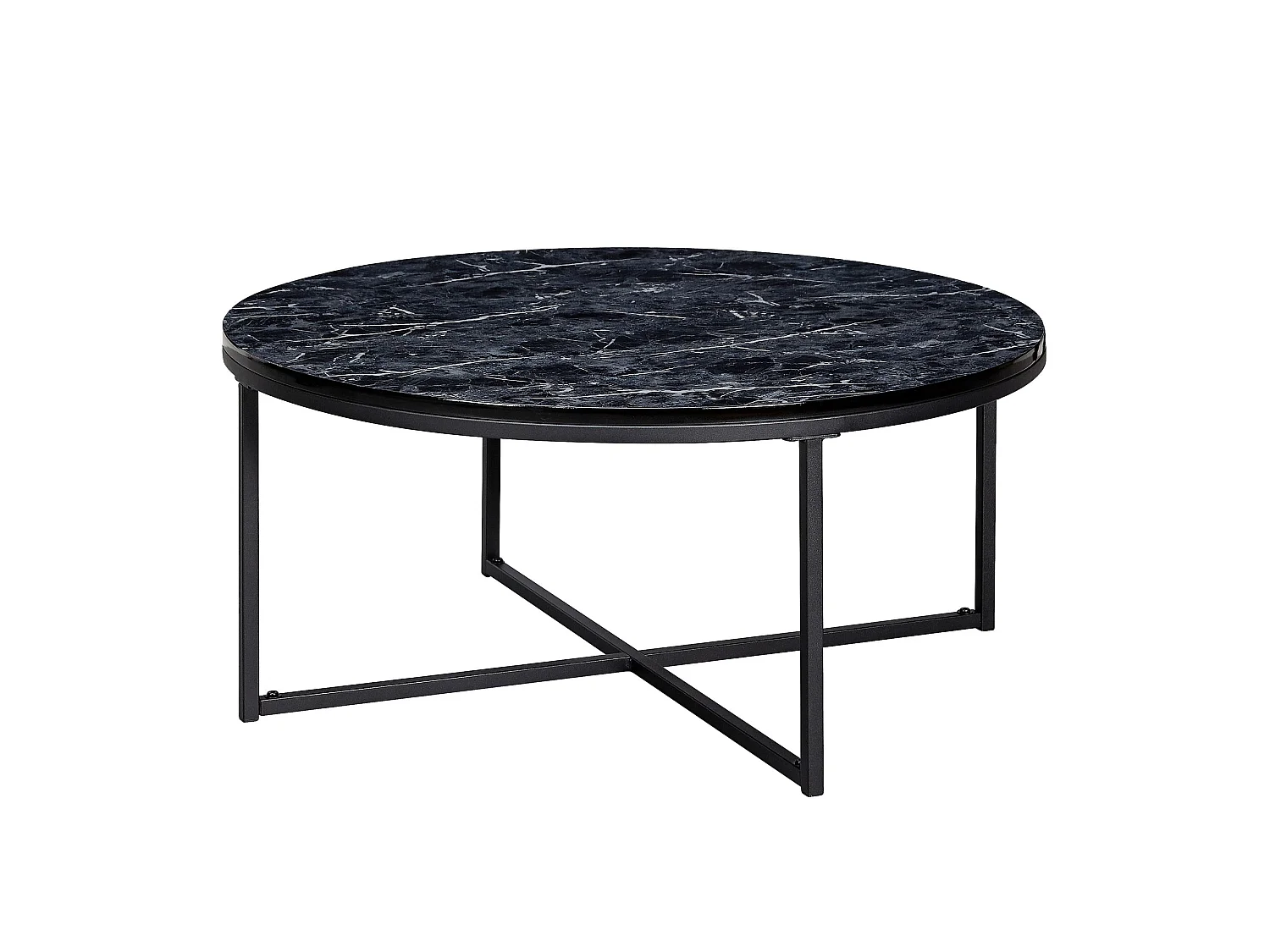 Design Couchtisch Marmor Optik Wohnzimmertisch Ø 80 cm Tisch Rund Metall