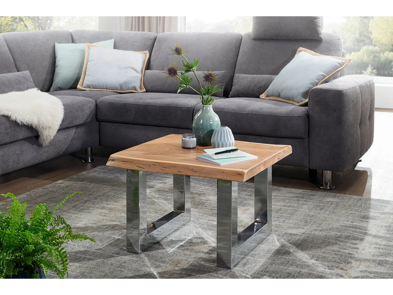 Couchtisch Akazie Wohnzimmertisch Holz Massiv Baumkante Sofatisch Klein