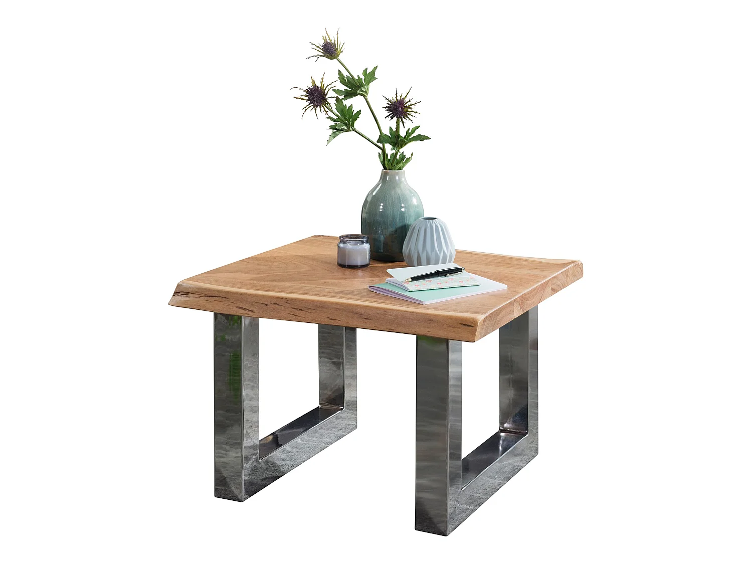 Table Basse Bois Massif Métal 58x40x60cm Table d'appoint Table de salon