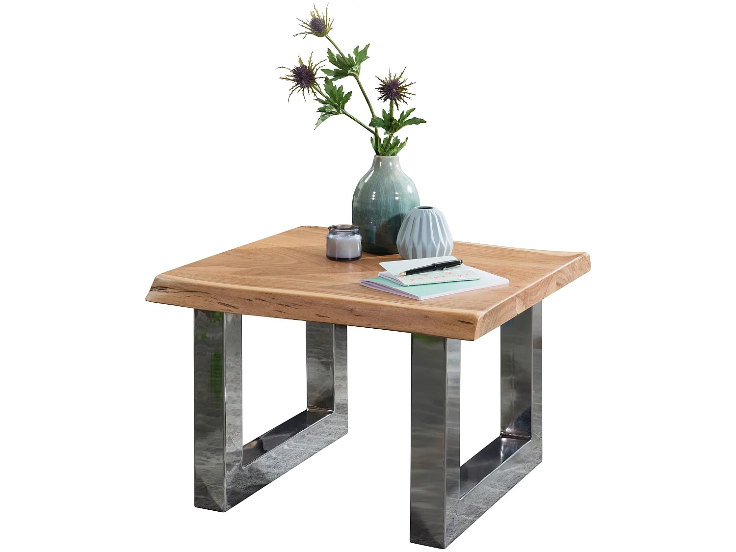 Table Basse Bois Massif Métal 58x40x60cm Table d'appoint Table de salon