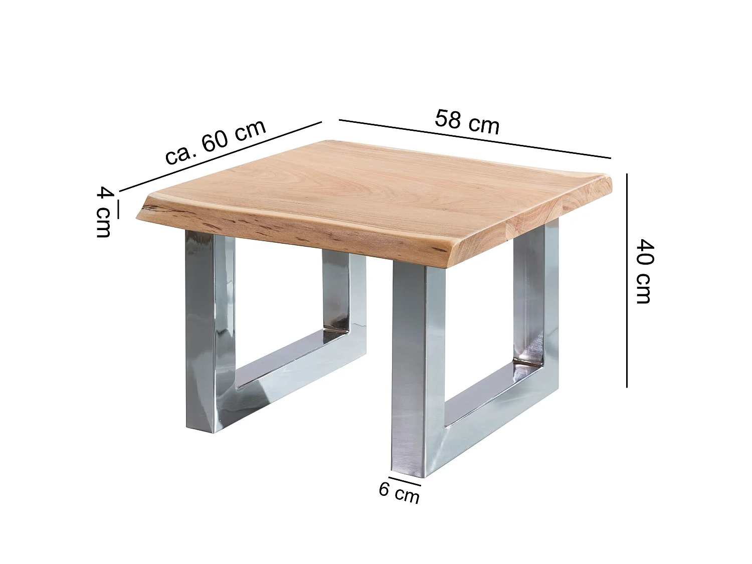 Table Basse Bois Massif Métal 58x40x60cm Table d'appoint Table de salon
