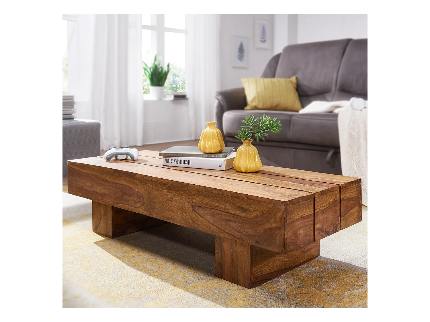 Table Basse Bois Massif 120x30x45cm Table d'appoint Table de salon