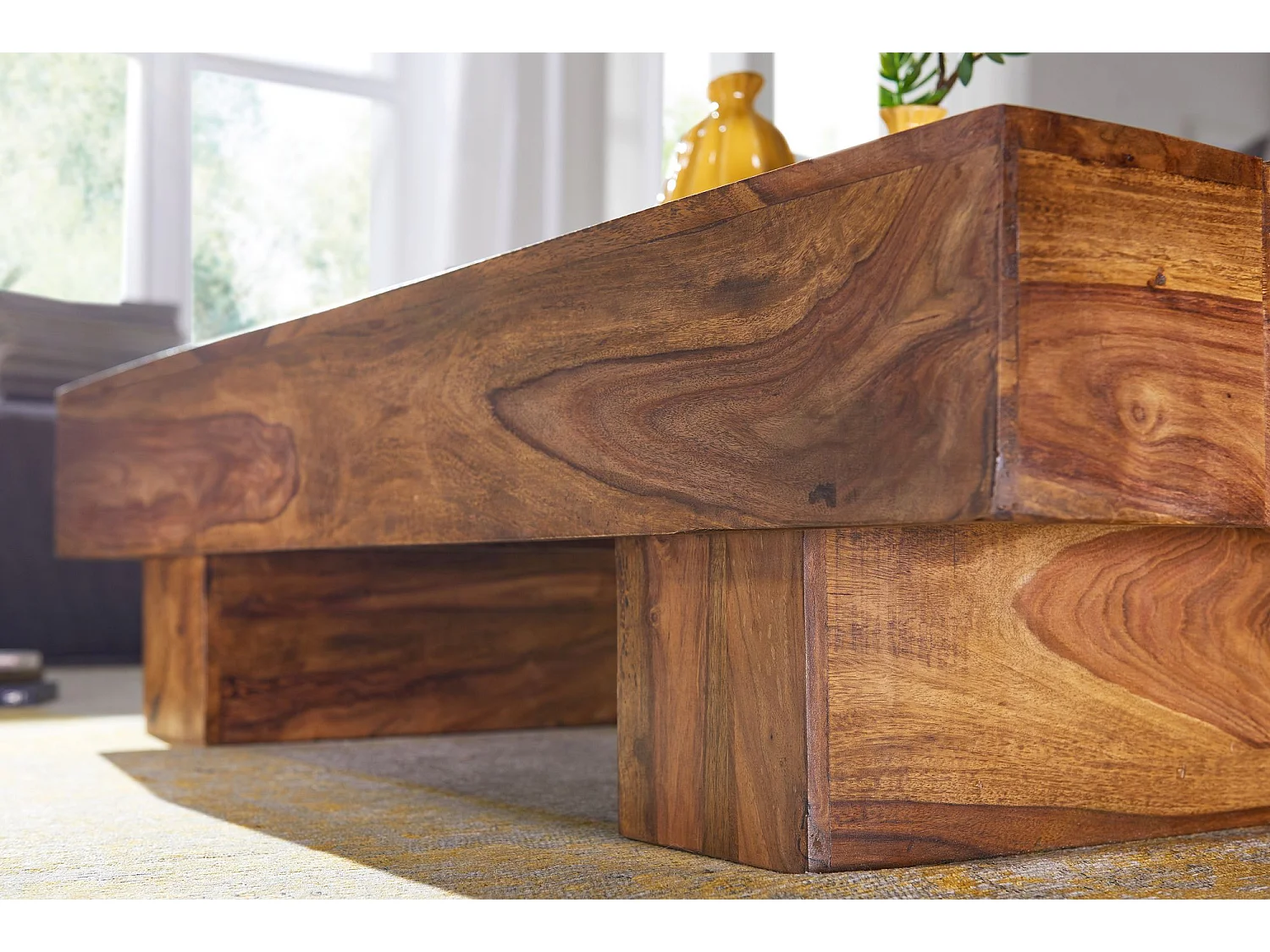 Table Basse Bois Massif 120x30x45cm Table d'appoint Table de salon