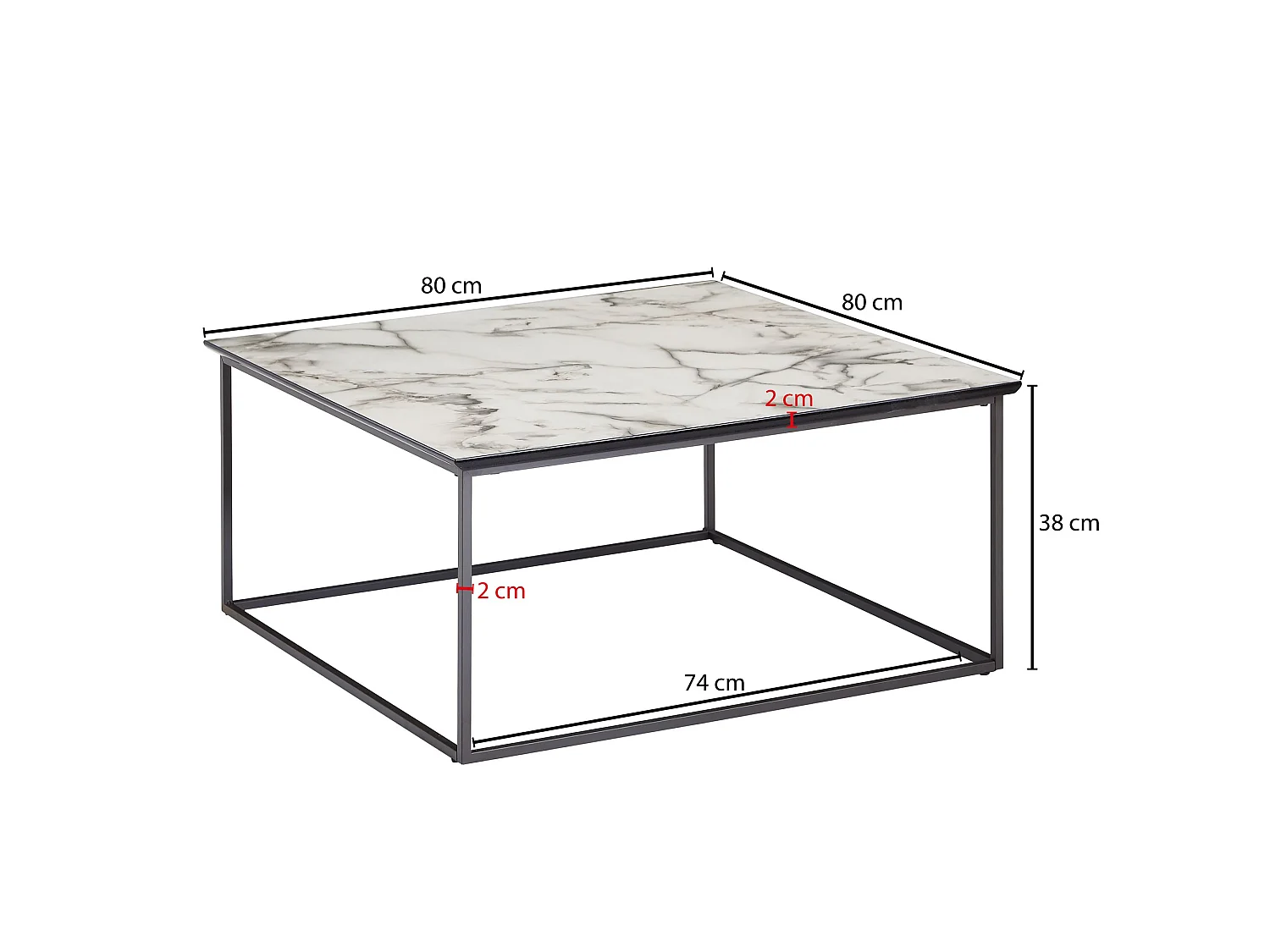 Table Basse de Salon Effet Marbré 80x38x80cm Table Canapé Moderne Carrée
