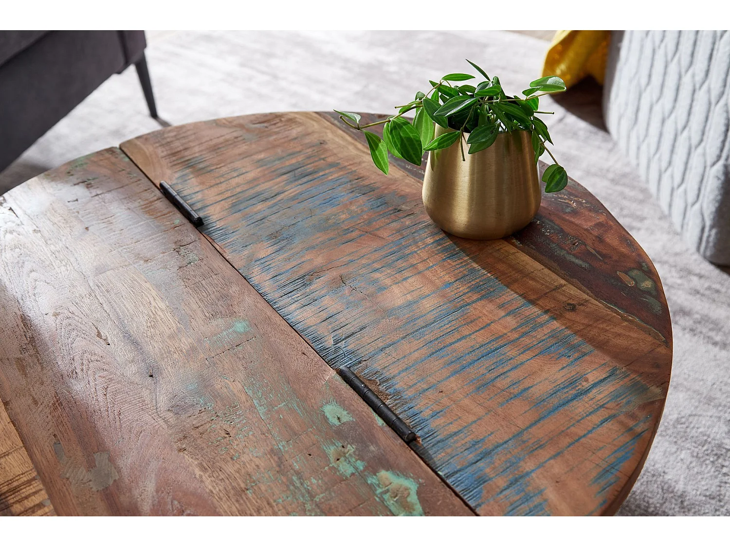 Couchtisch Mango Massivholz Ø60cm Wohnzimmertisch Sofatisch Stauraum