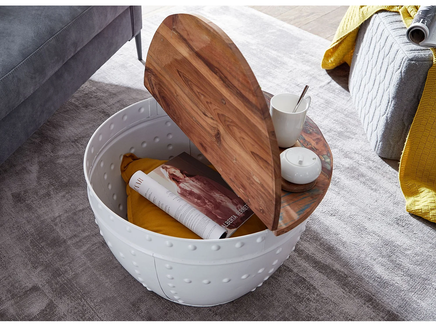 Couchtisch Mango Massivholz Ø60cm Wohnzimmertisch Sofatisch Stauraum