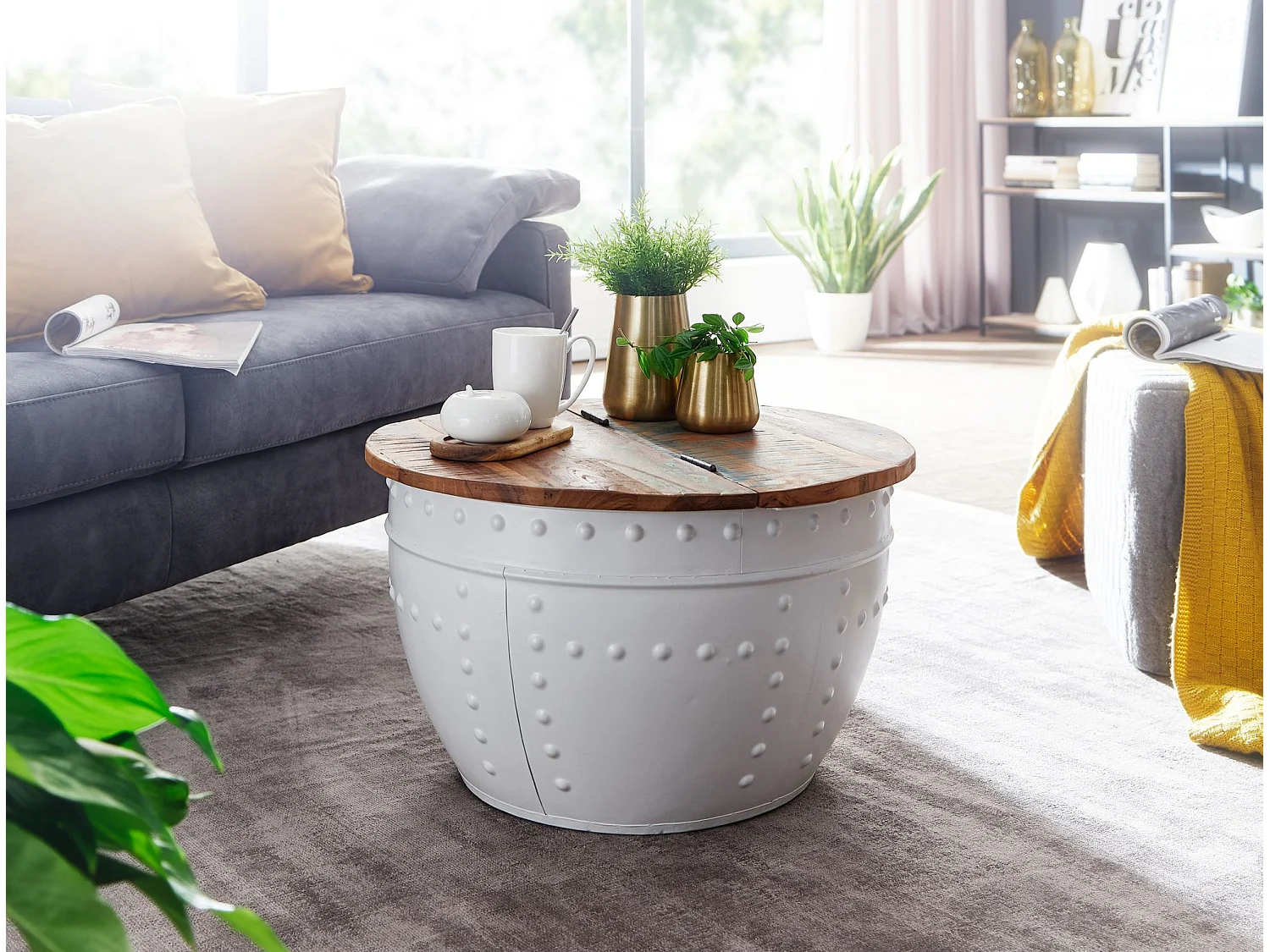 Table Basse Bois Massif 60x36x60 cm Table d'appoint Table de salon Rond