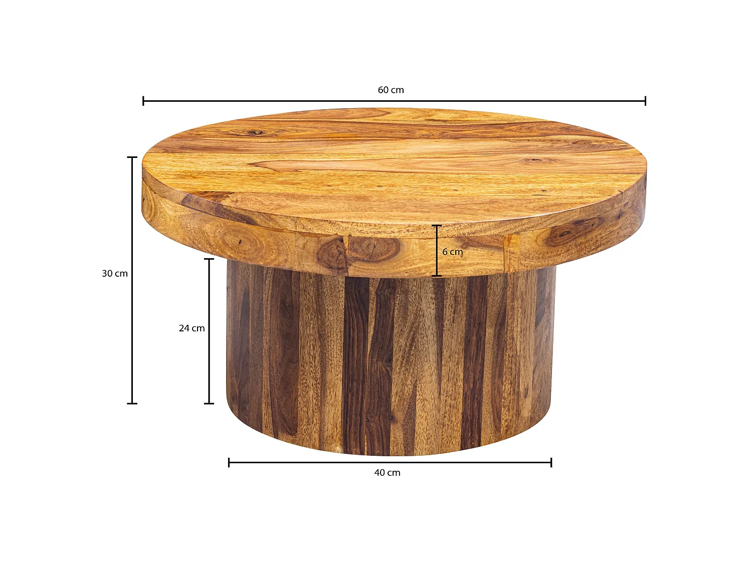 Couchtisch Massivholz 60 cm Wohnzimmertisch Sofatisch Rund Tisch Braun