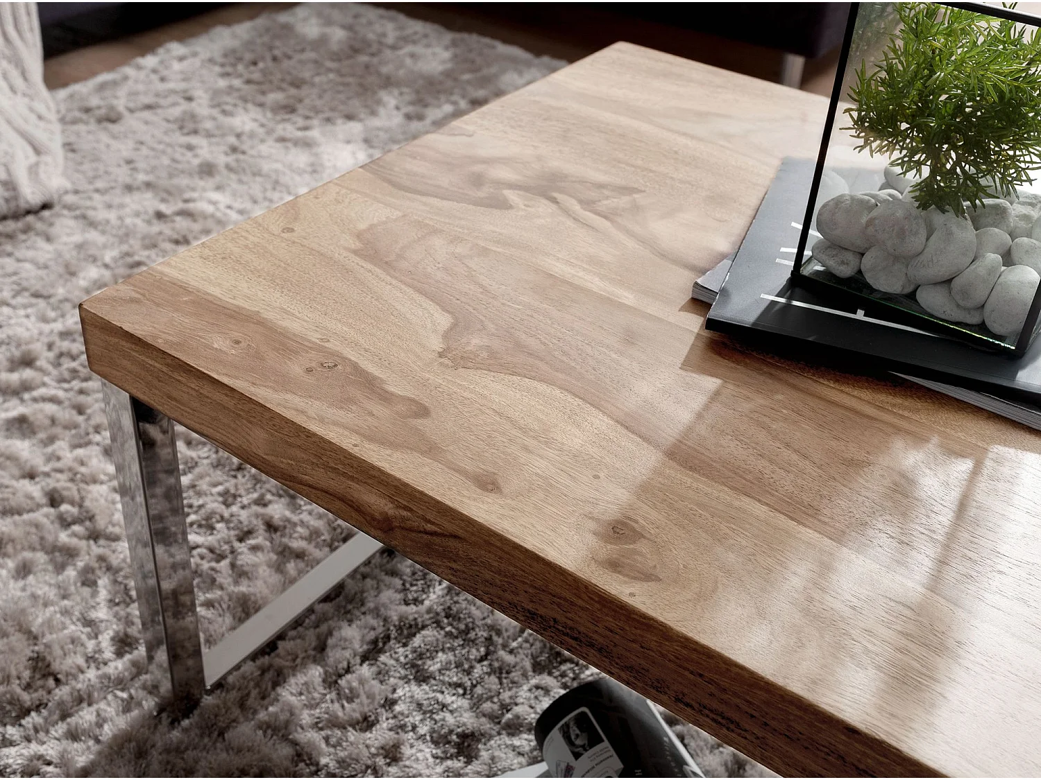 Table Basse Bois Massif Métal 120x40x60cm Table d'appoint Table de salon