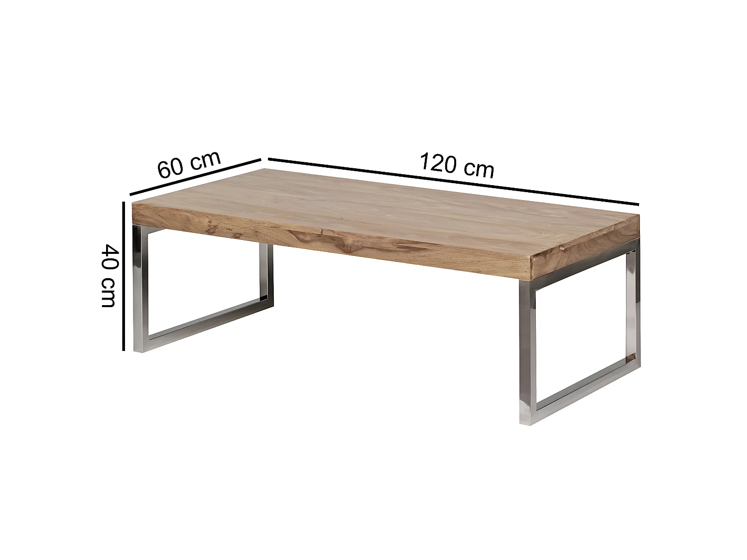 Table Basse Bois Massif Métal 120x40x60cm Table d'appoint Table de salon