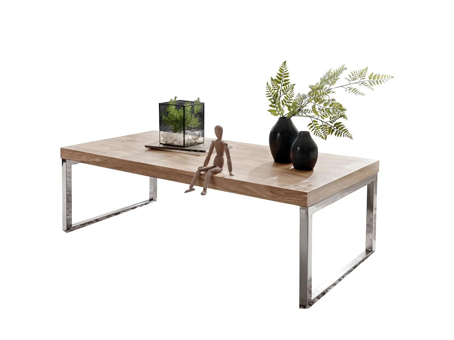 Table Basse Bois Massif Métal 120x40x60cm Table d'appoint Table de salon