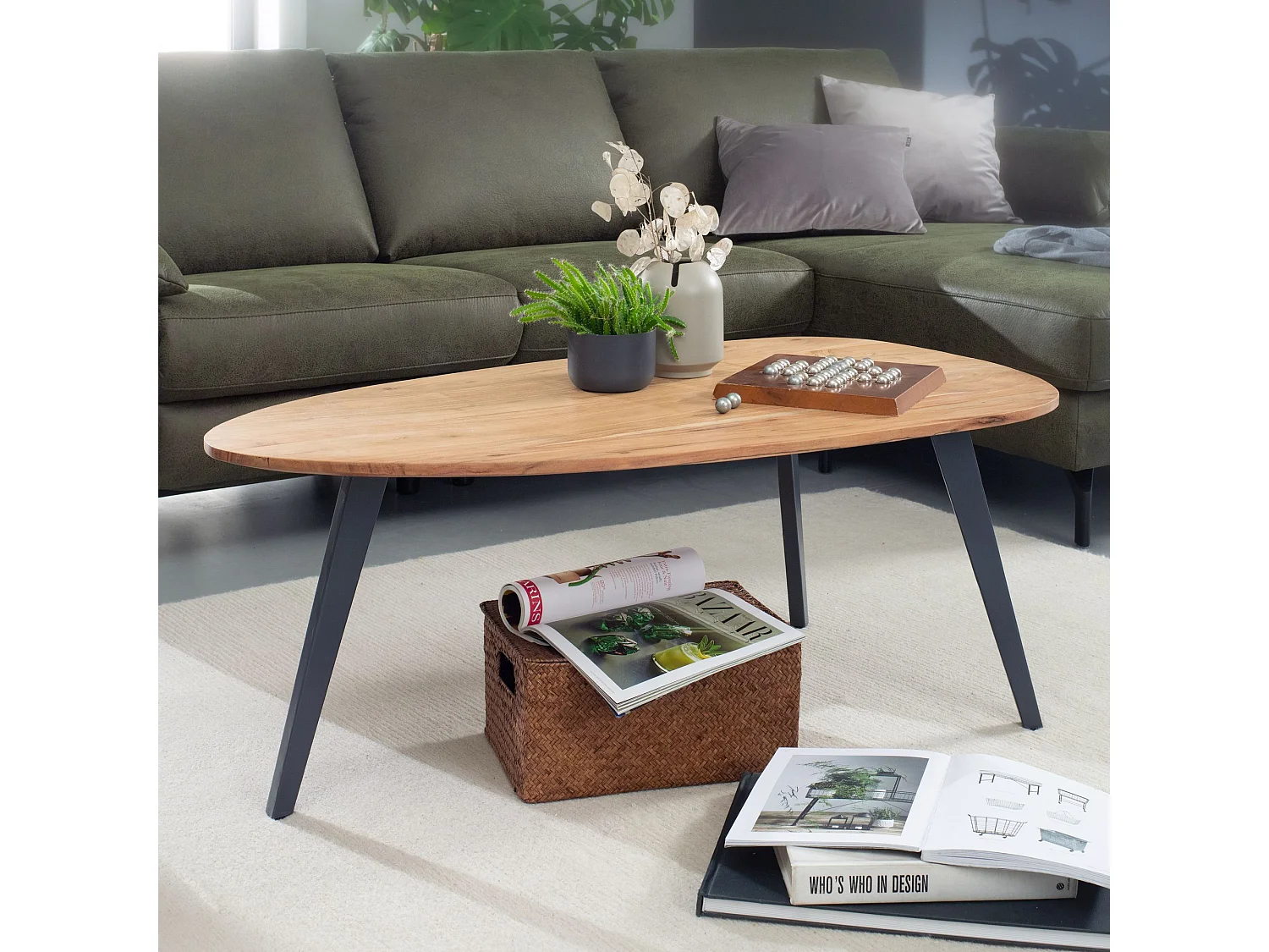 table basse acacia 110x60cm table de salon bois massif table bois / métal