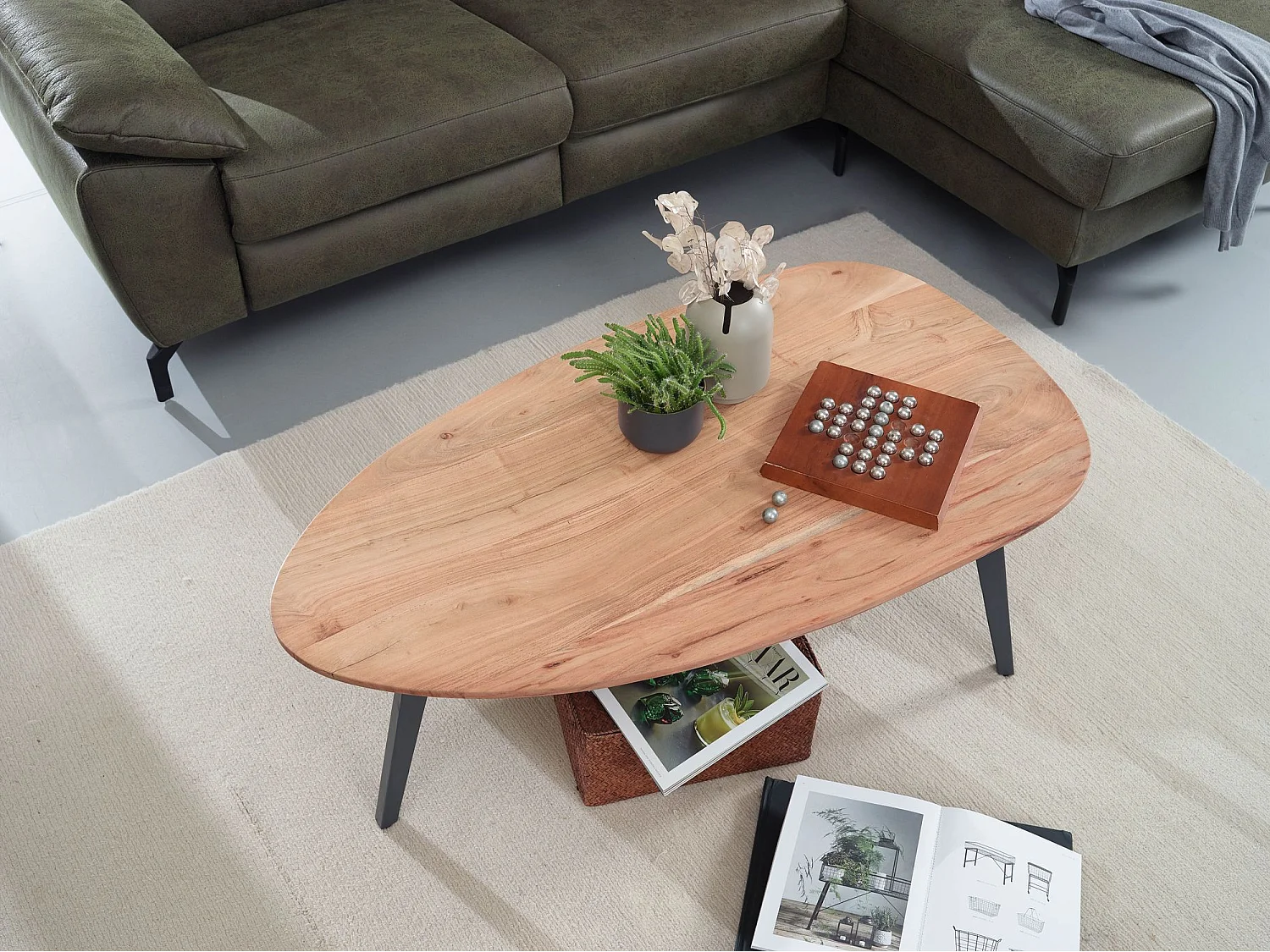 table basse acacia 110x60cm table de salon bois massif table bois / métal