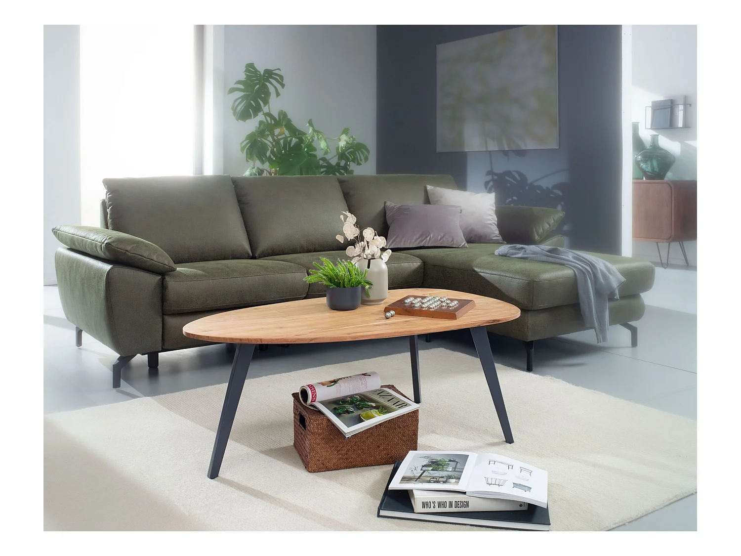 Couchtisch Akazie 110x60cm Massivholz Wohnzimmertisch Holz/Metall Tisch