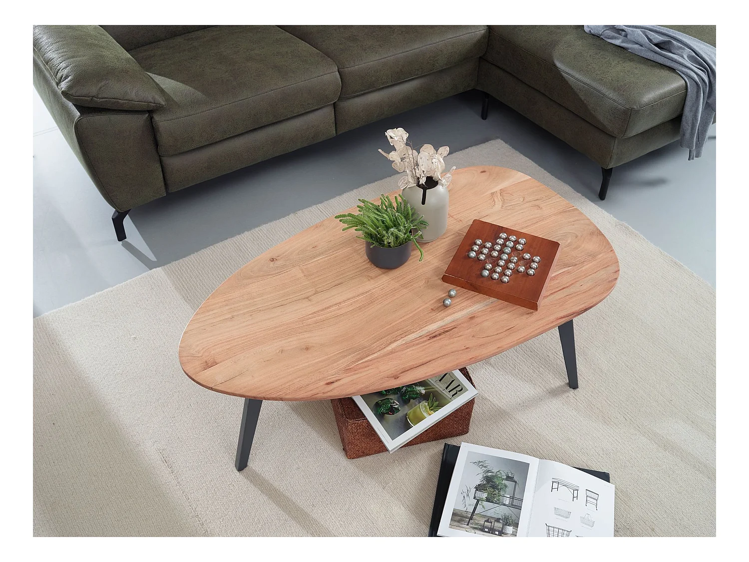 Couchtisch Akazie 110x60cm Massivholz Wohnzimmertisch Holz/Metall Tisch