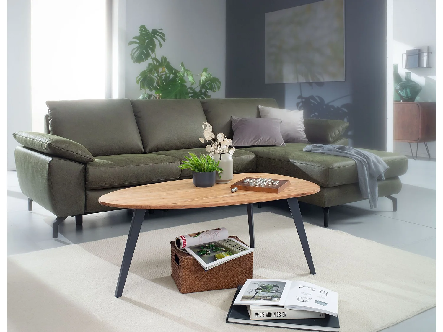 Couchtisch Akazie 110x60cm Massivholz Wohnzimmertisch Holz/Metall Tisch