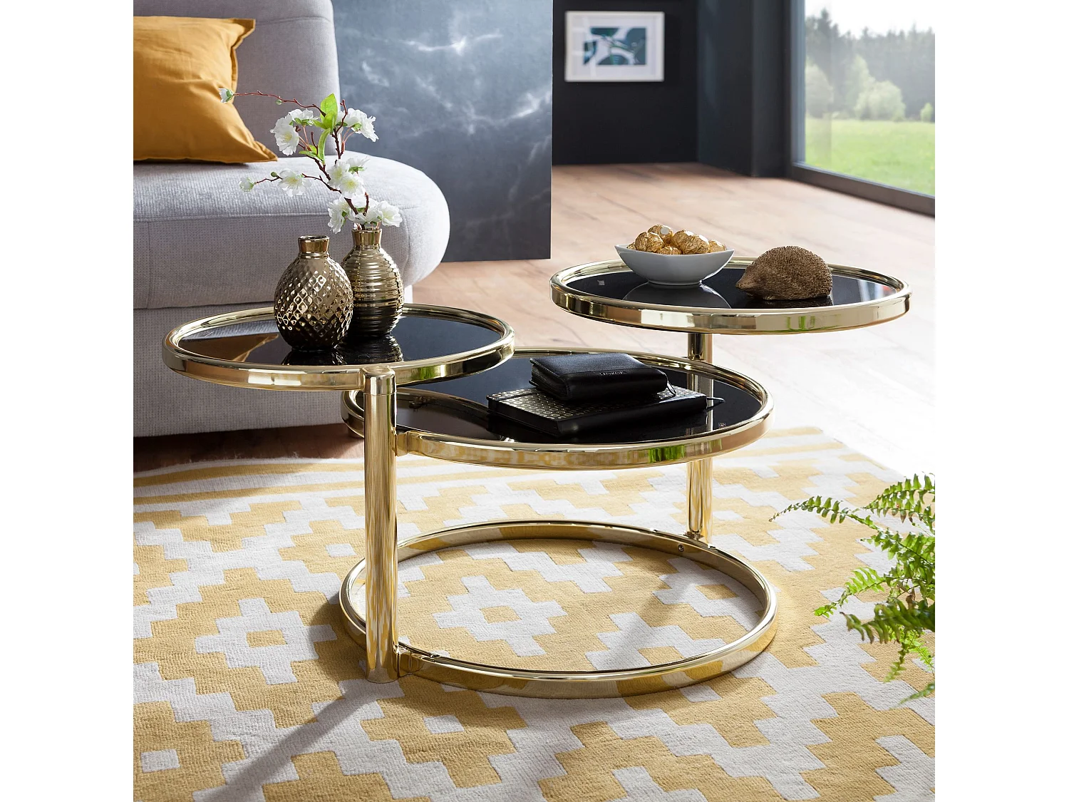 Couchtisch Metall Glas Beistelltisch Wohnzimmertisch Sofatisch 58cm Rund