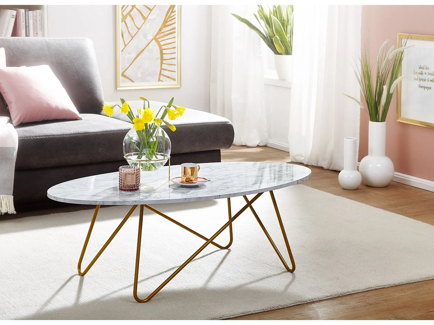 table basse aspect marbre blanc 120 cm table de salon table ovale table basse