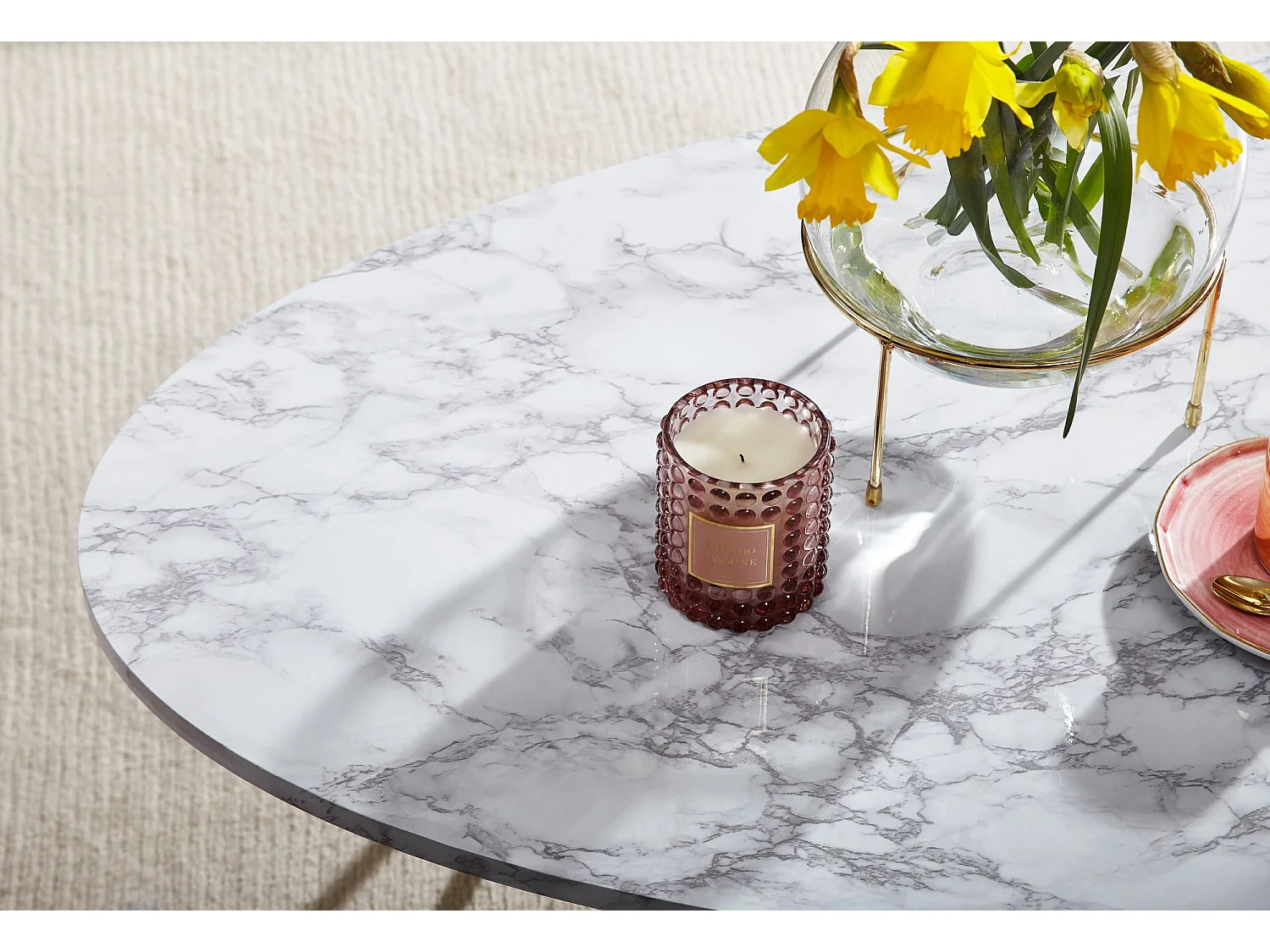 table basse aspect marbre blanc 120 cm table de salon table ovale table basse