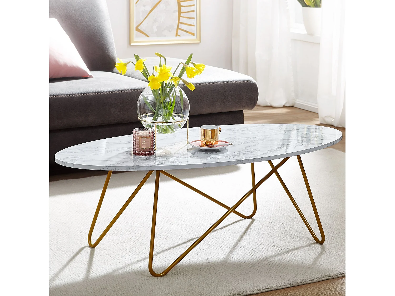 table basse aspect marbre blanc 120 cm table de salon table ovale table basse