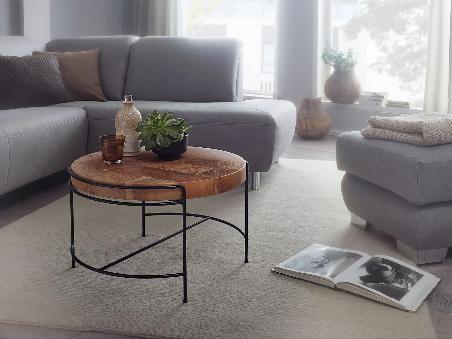 Couchtisch 62x40x62 cm Wohnzimmertisch Tisch Massivholz Sofatisch Rund