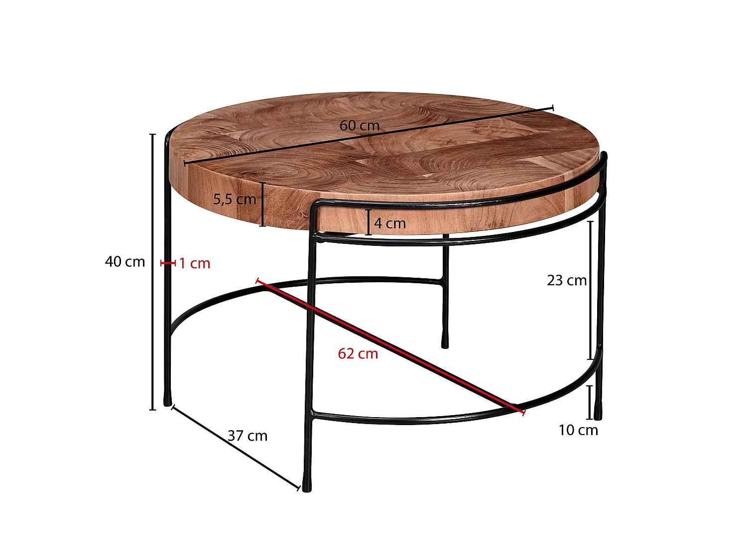 Couchtisch 62x40x62 cm Wohnzimmertisch Tisch Massivholz Sofatisch Rund