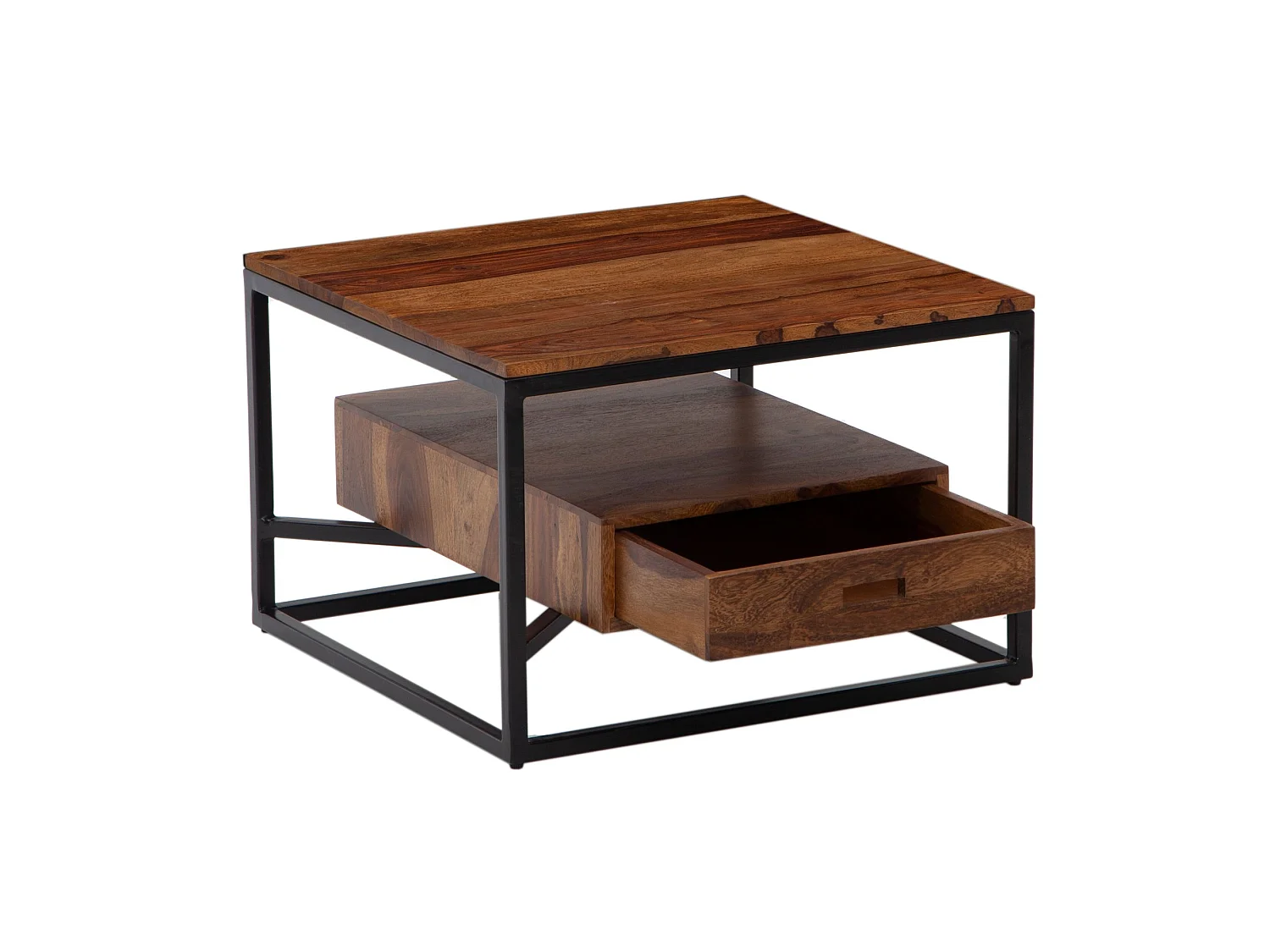 Table Basse Carré Bois Massif 60x60x40 cm Petite Table de Salon Moderne