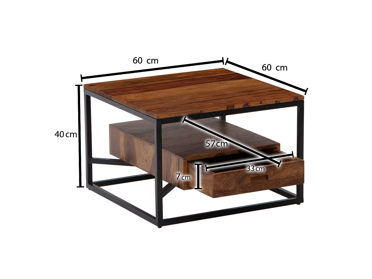 Table Basse Carré Bois Massif 60x60x40 cm Petite Table de Salon Moderne