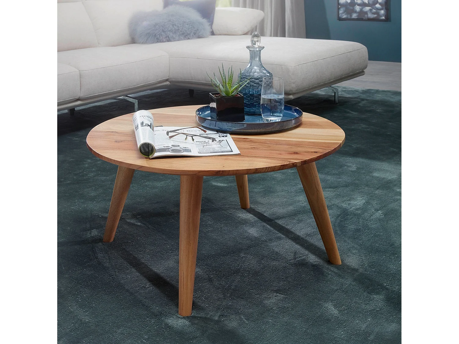 Table Basse Bois Massif 75x40x75 cm Table d'appoint Table de salon Rond