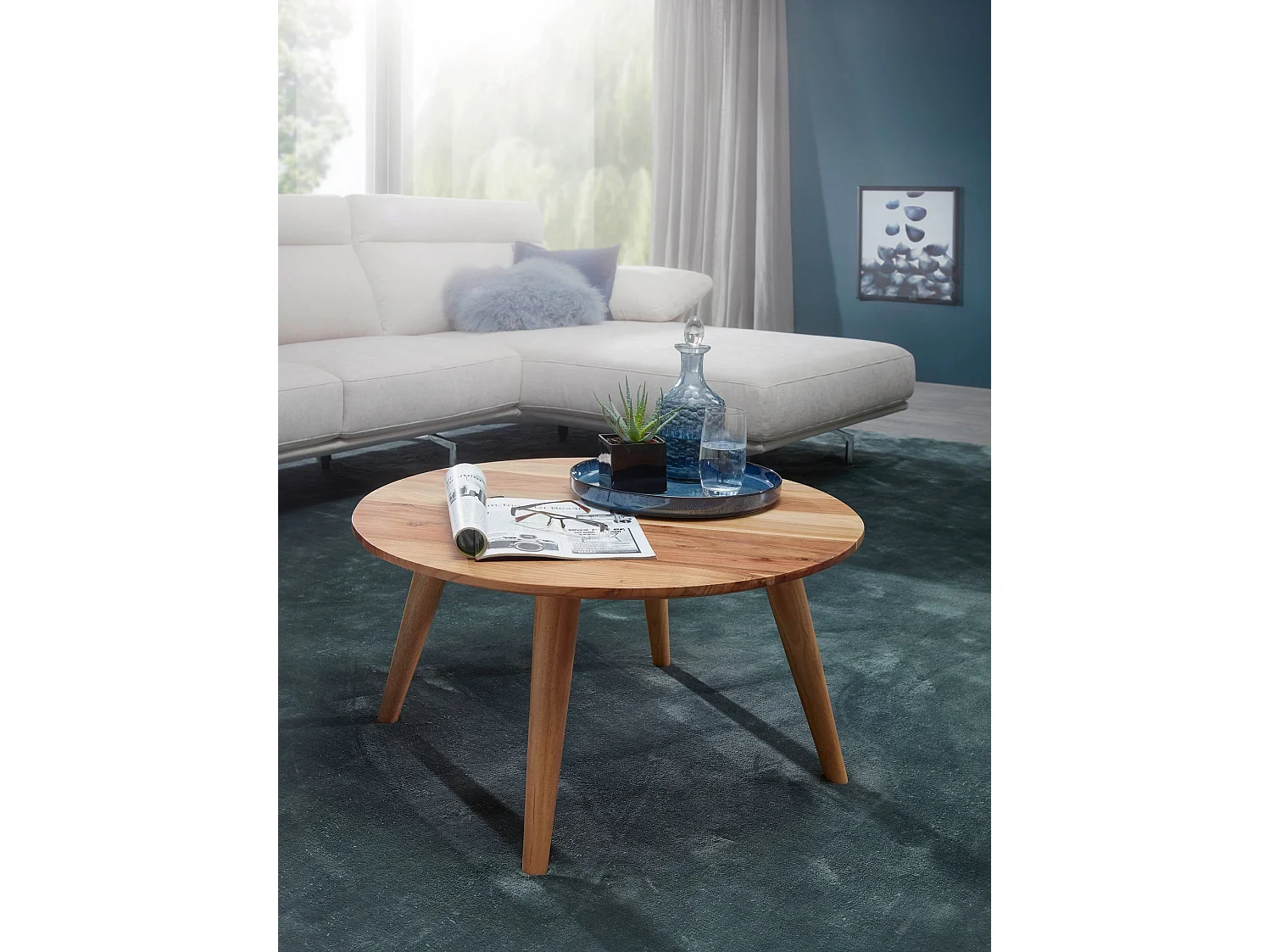 Table Basse Bois Massif 75x40x75 cm Table d'appoint Table de salon Rond