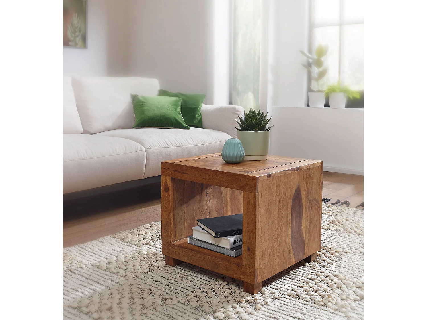 Sheesham Massivholz Couchtisch Wohnzimmertisch Beistelltisch 50x50cm