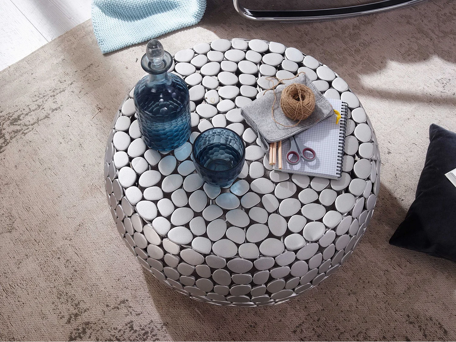 Table Basse Ronde Métal 66x66x32 cm Petite Table de Salon Moderne Argent