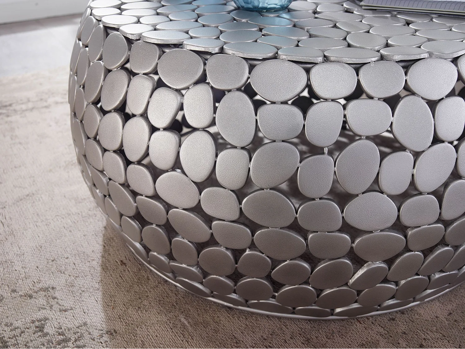 Couchtisch Sofatisch Metall Silber Ø 66 cm Tisch Wohnzimmertisch Rund