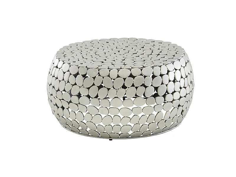 Table Basse Ronde Métal 66x66x32 cm Petite Table de Salon Moderne Argent