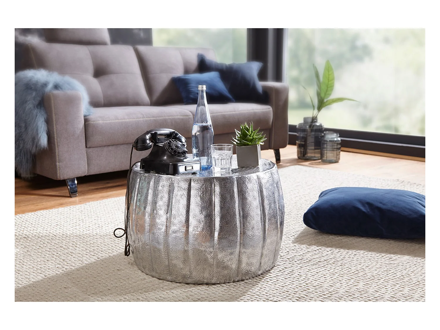 Table Basse Métal 60x36x60 cm Table d'appoint Design Bout de canapé Rond
