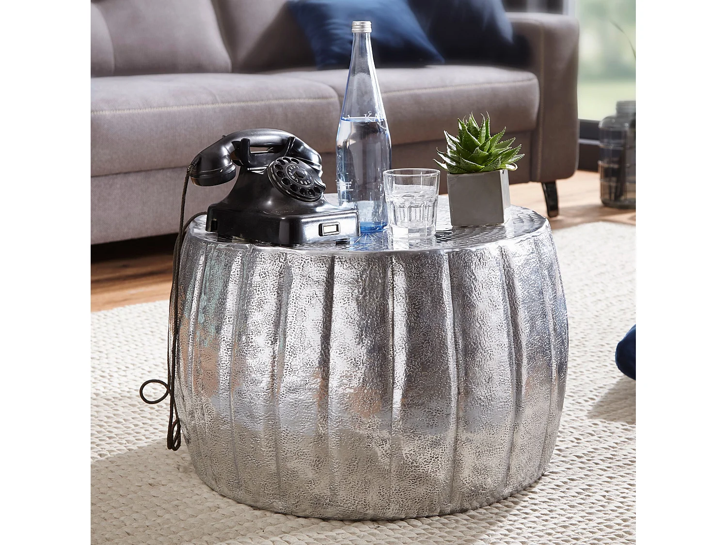 Table Basse Métal 60x36x60 cm Table d'appoint Design Bout de canapé Rond