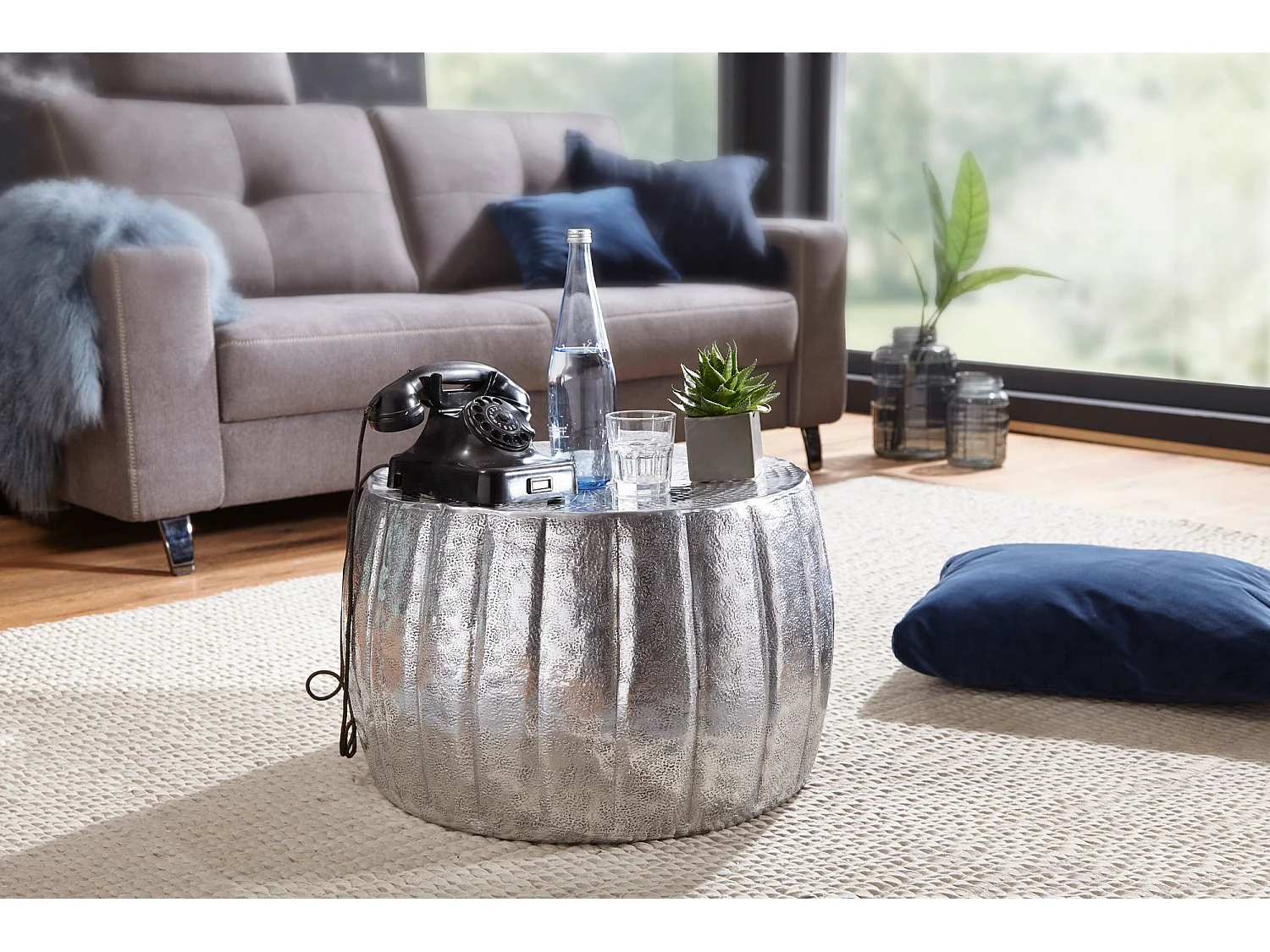 Table Basse Métal 60x36x60 cm Table d'appoint Design Bout de canapé Rond